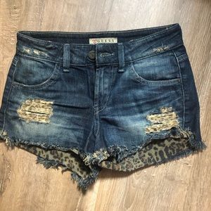 Guess jean shorts with Leopard lining
